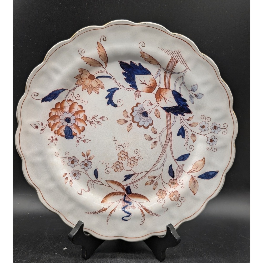 Booths Fresian A8022 Dinner Plate English Ironstone Scalloped Imari Floral 10in